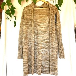 Open-Front Marled Hooded Cardigan Sweater - Taupe Blend